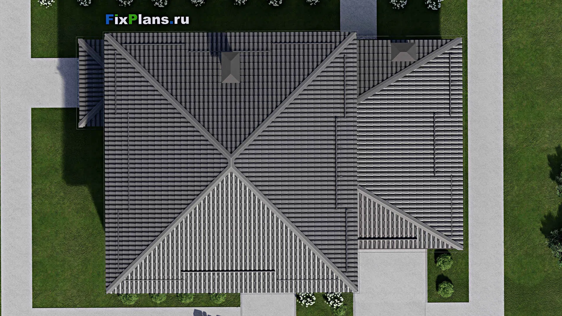 F-2807 - Планы двухэтажного дома 12 на 16, площадью 230 м² с террасой, балконом, гаражом на 1 машину и 6 спальнями