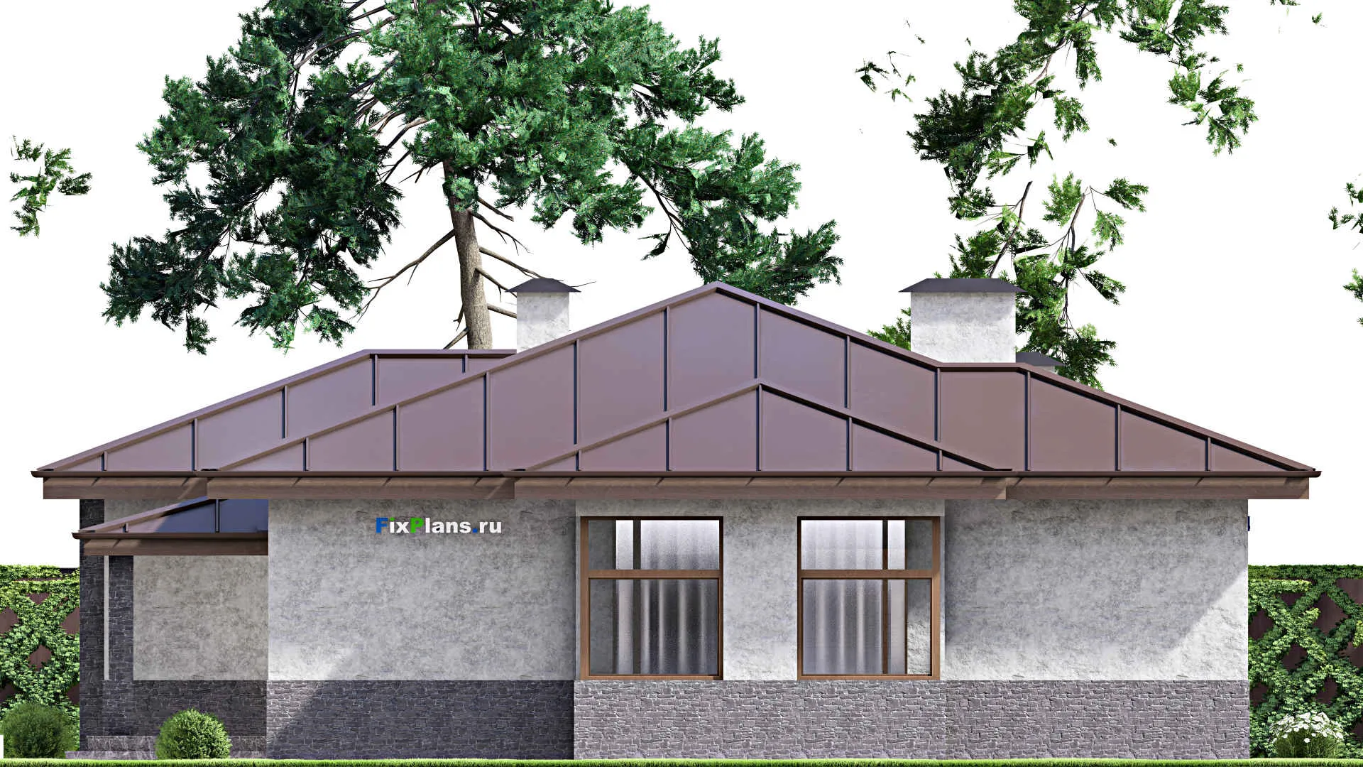 F-14813 - Проект одноэтажного дома 14 на 24, площадью 230 м² с террасой и 3 спальнями