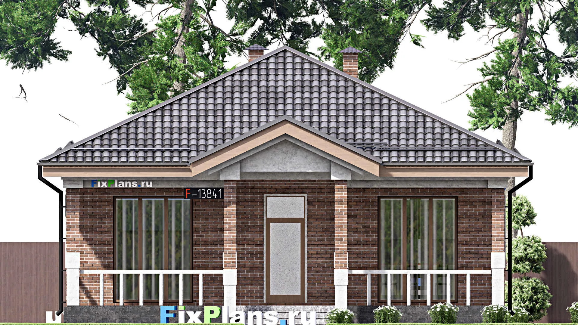 F-13841 - Проект одноэтажного дома 12 на 16, площадью 140 м² с террасой и 3 спальнями