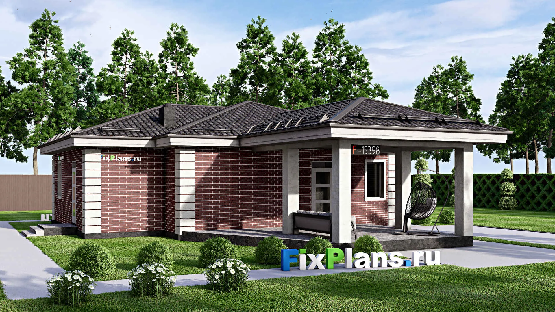 F-15398 - Проект бани 14 на 17, площадью 130 м² с комнатой отдыха, терассой и санузлом