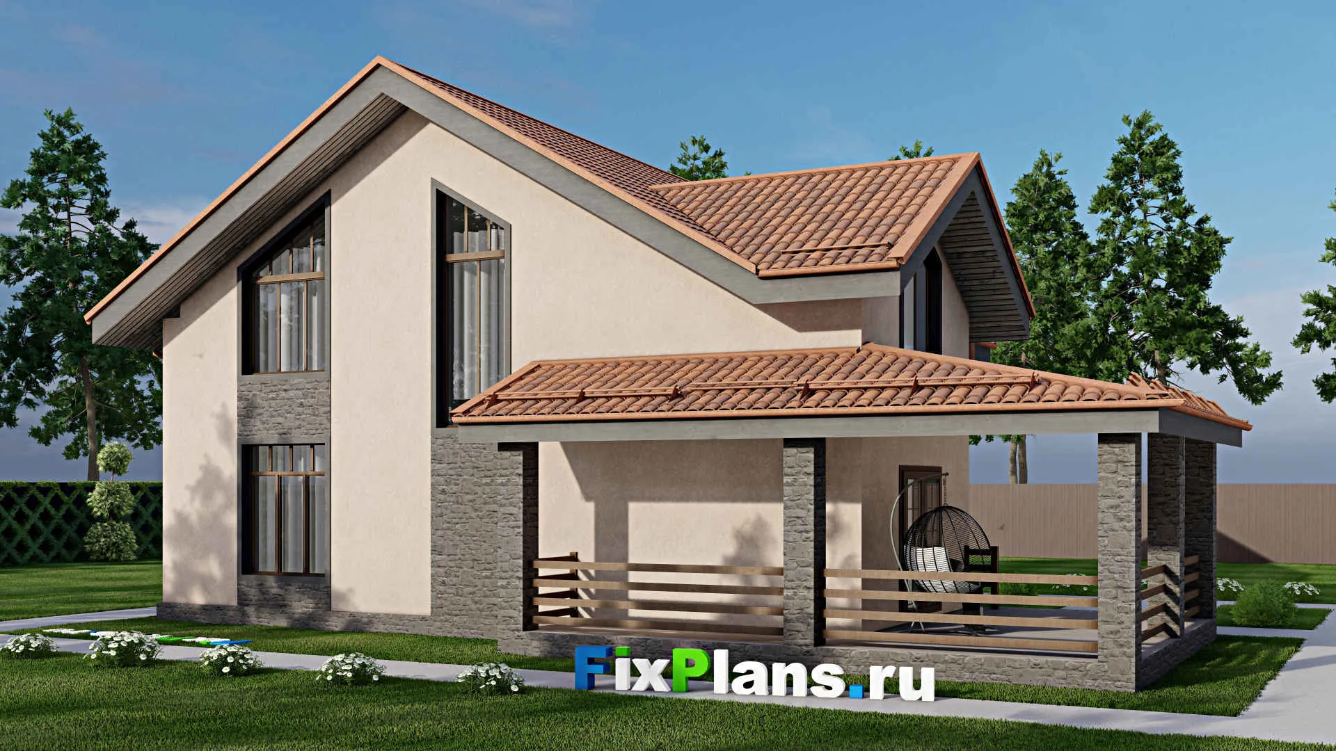 F-10313 - Планы дома с мансардой 12 на 17, площадью 220 м² с 5 спальнями