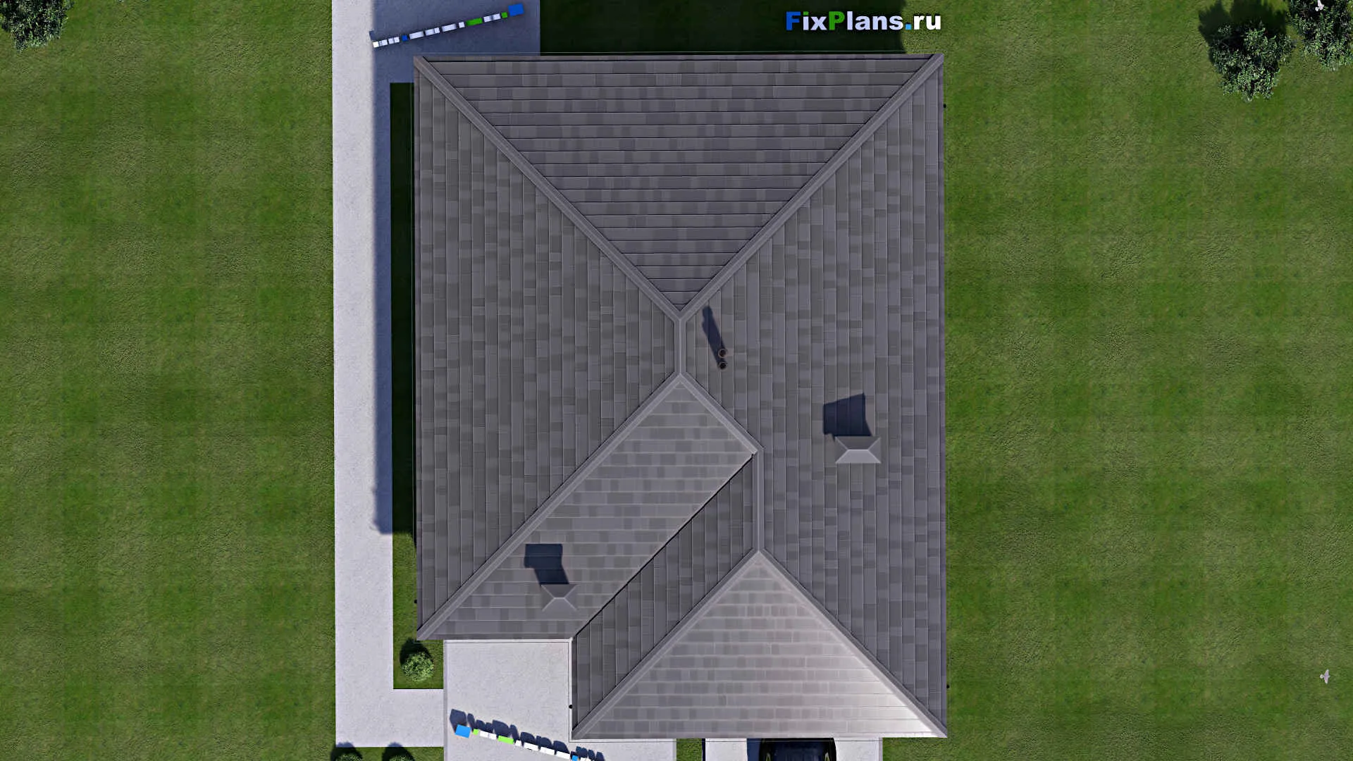 F-14714 - Проект одноэтажного дома 13 на 17, площадью 160 м² с террасой, гаражом на 2 машины и 3 спальнями