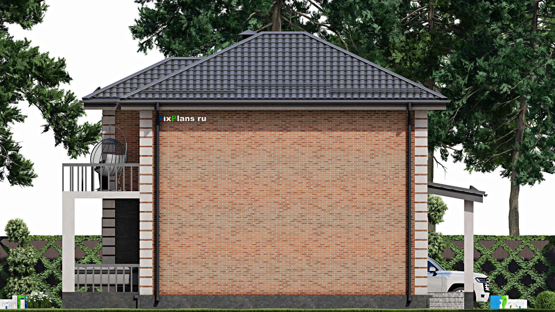 F-3824 - Планы двухэтажного дома 8 на 11, площадью 130 м² с террасой, балконом и 3 спальнями