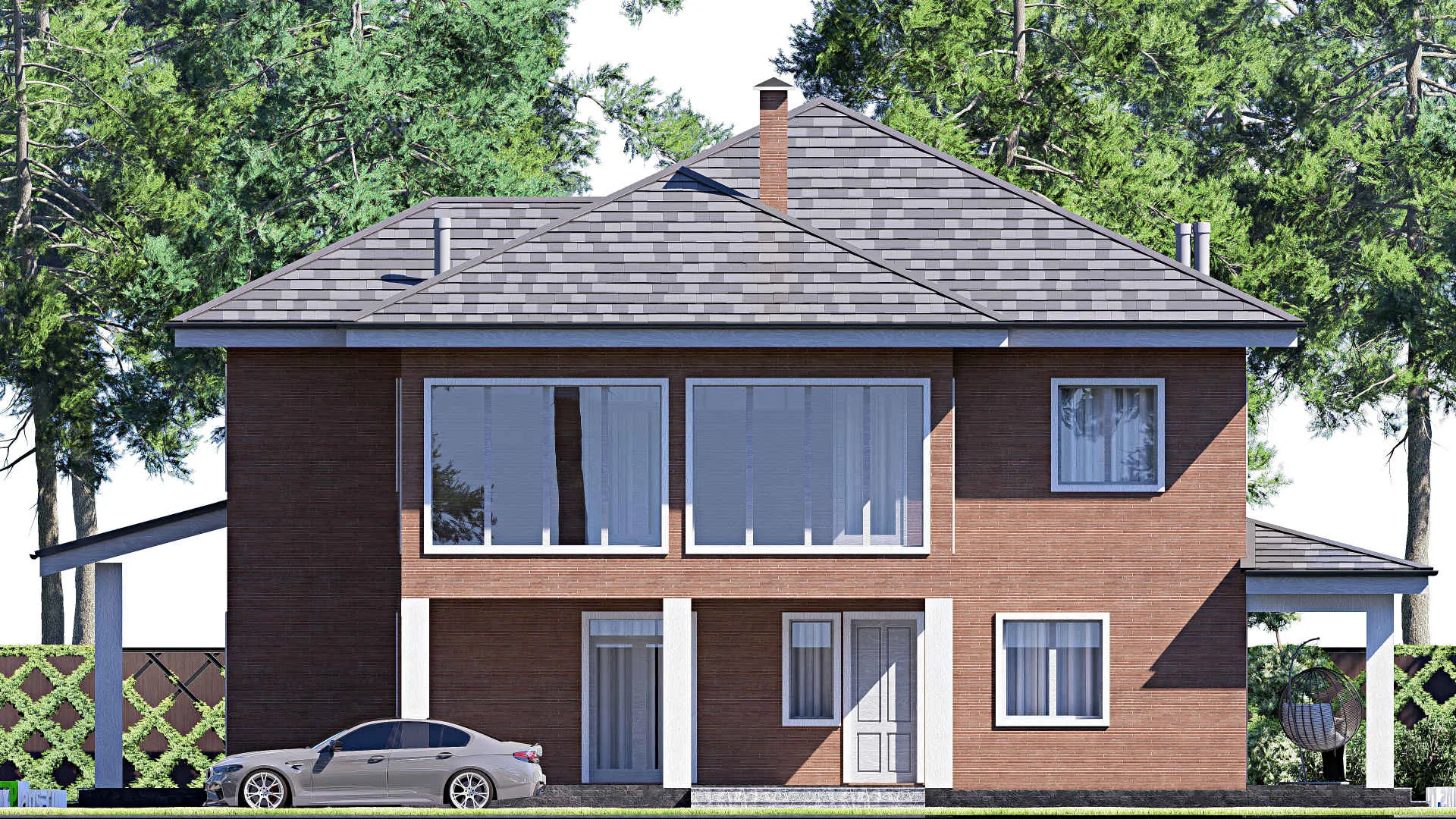 F-19709 - Проект двухэтажного дома 15 на 19, площадью 340 м² с террасой, балконом и 4 спальнями