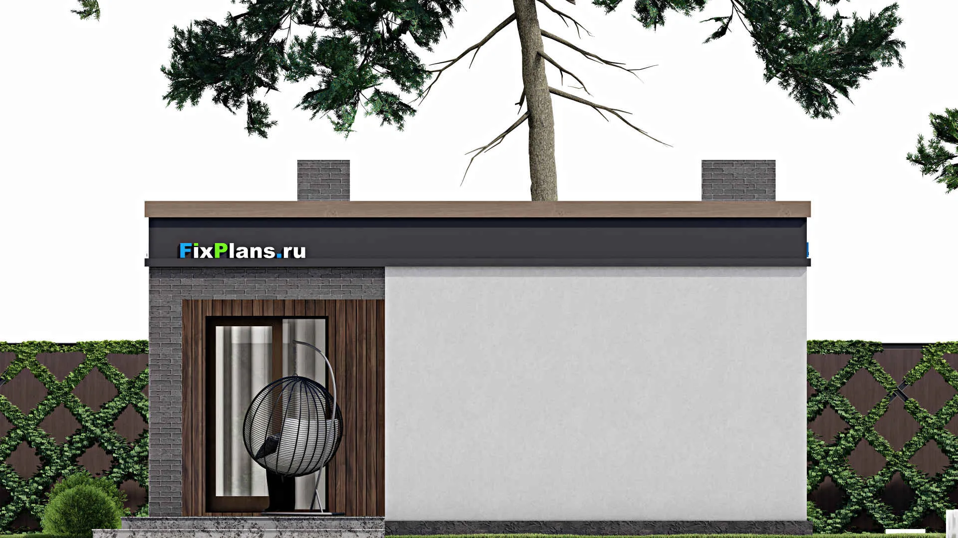 F-7973 - План одноэтажного дома 9 на 16, площадью 100 м² с террасой и 3 спальнями