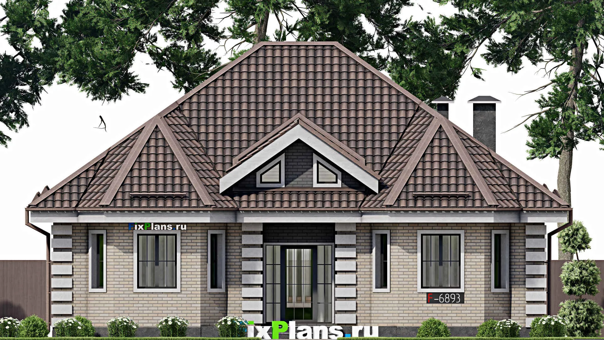 F-6893 - Проект одноэтажного дома 12 на 13, площадью 200 м² с цокольным этажом и 2 спальнями