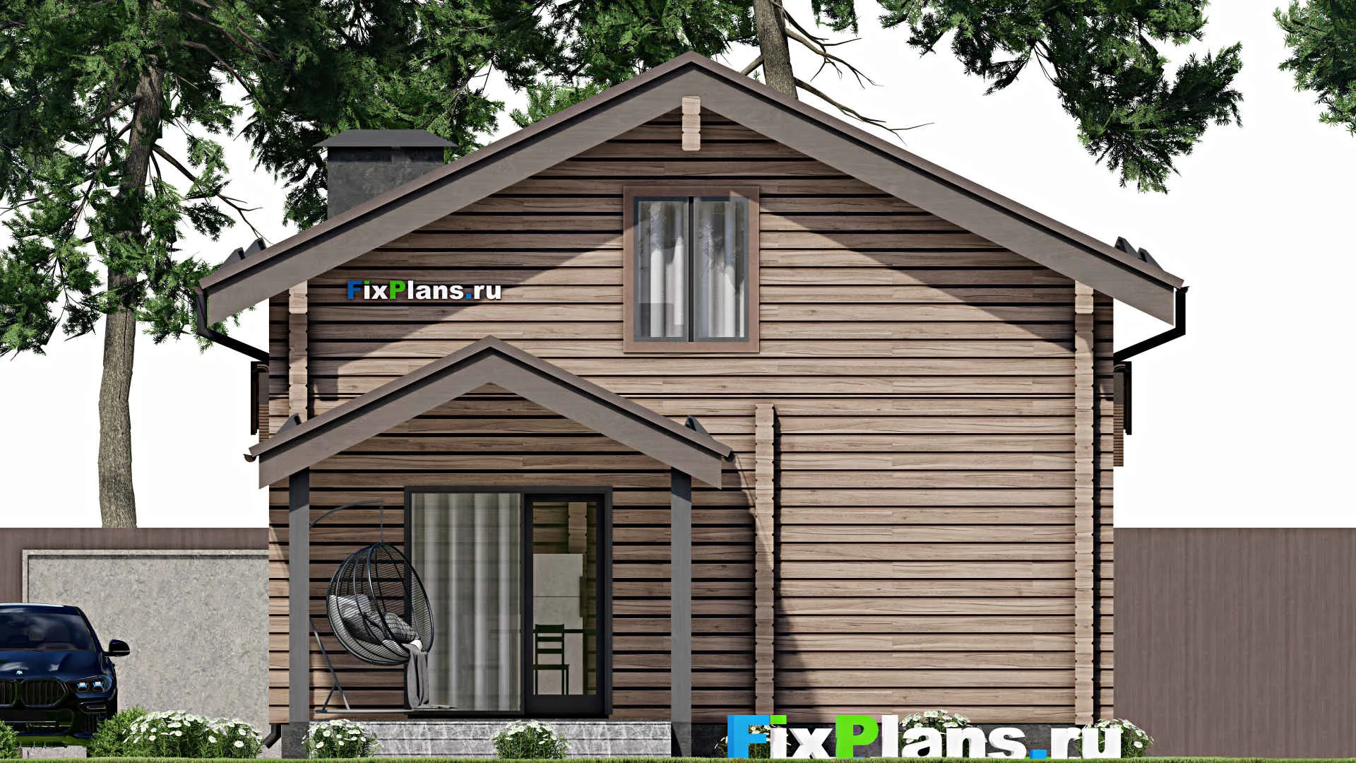 F-7640 - Планы дома с мансардой 9 на 11, площадью 150 м² с террасой и 2 спальнями