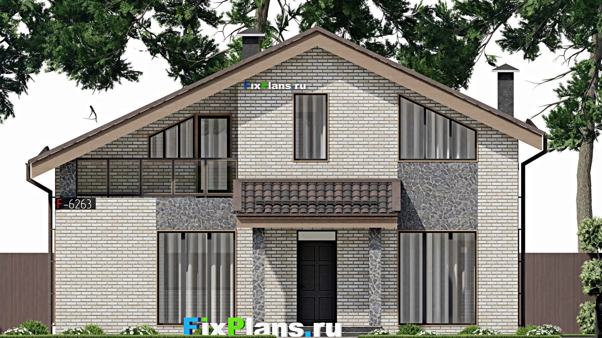 F-6263 - Проект дома с мансардой 6 на 12, площадью 100 м² с балконом и 3 спальнями