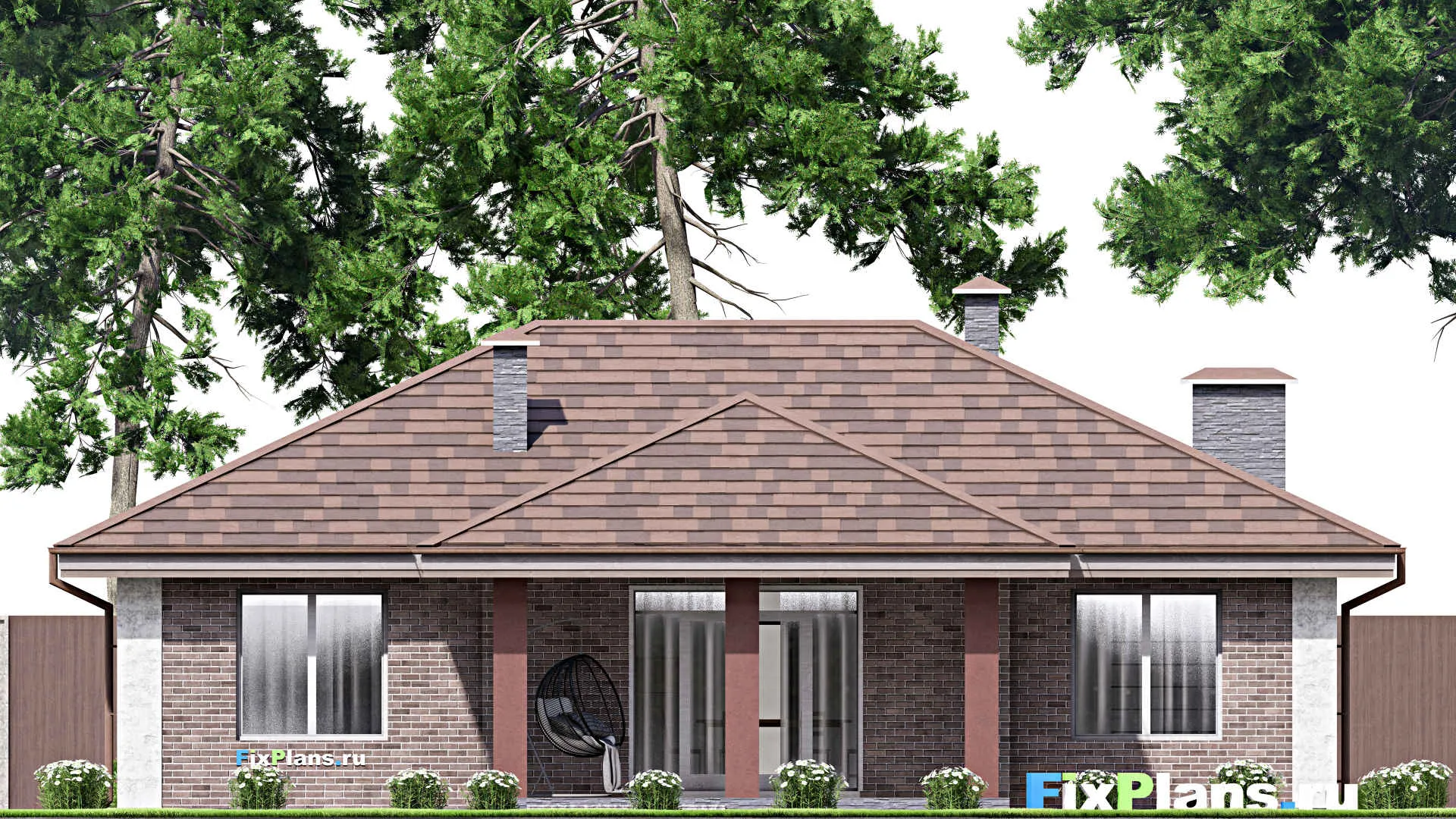 F-14282 - План одноэтажного дома 15 на 16, площадью 150 м² с террасой и 3 спальнями