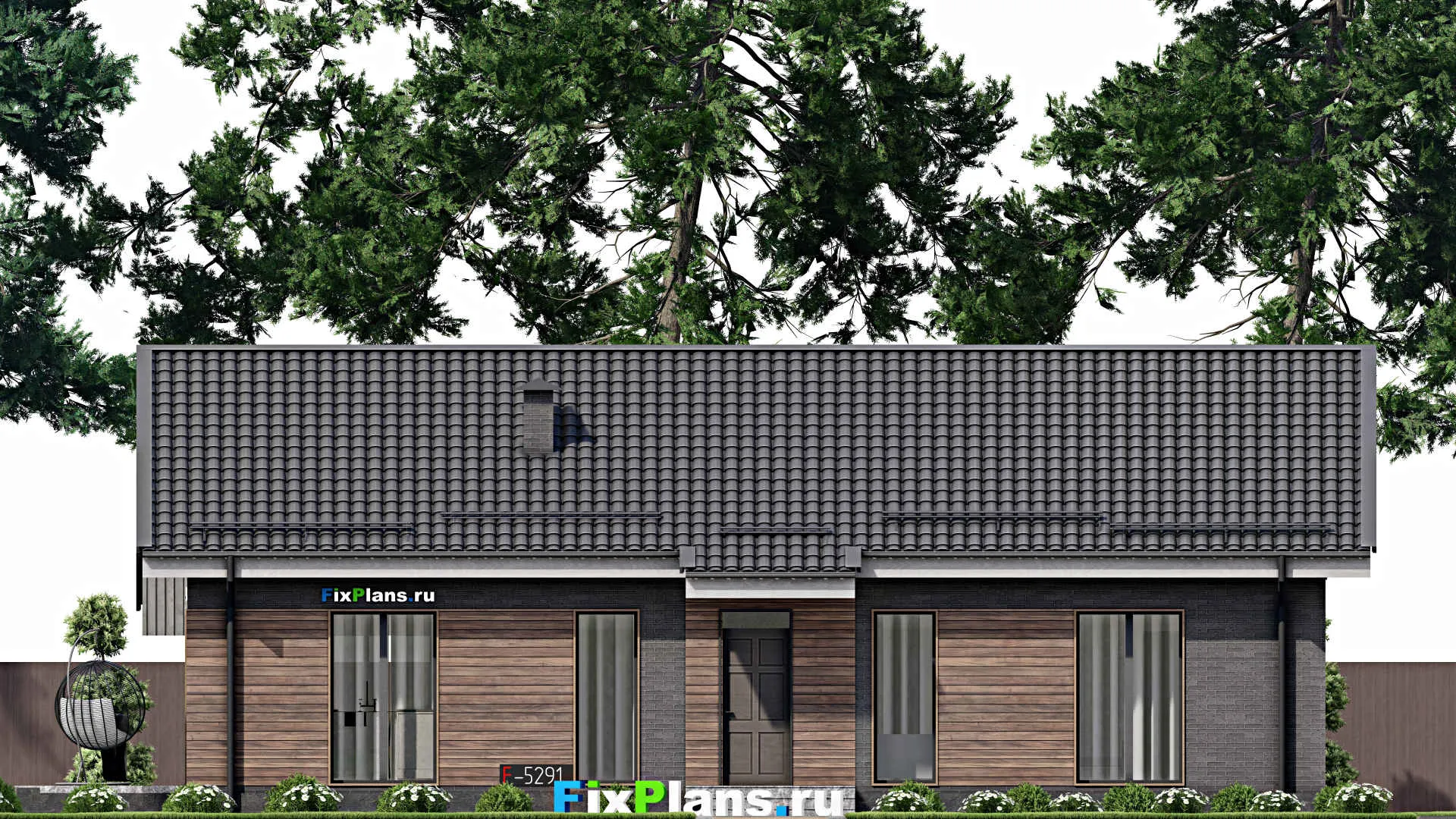 F-5291 - Проект одноэтажного дома 11 на 16, площадью 160 м² с террасой и 3 спальнями