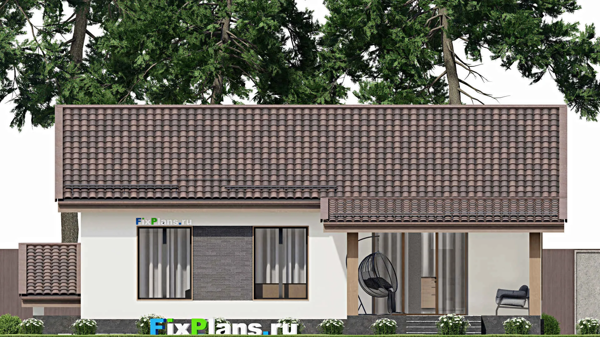 F-4103 - Проект одноэтажного дома 10 на 13, площадью 160 м² с террасой, цокольным этажом и 3 спальнями